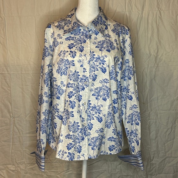 Style & Co. Blue Floral Button Down Shirt Cuff Long Sleeve Womens Plus 16P NWOT - Picture 1 of 8